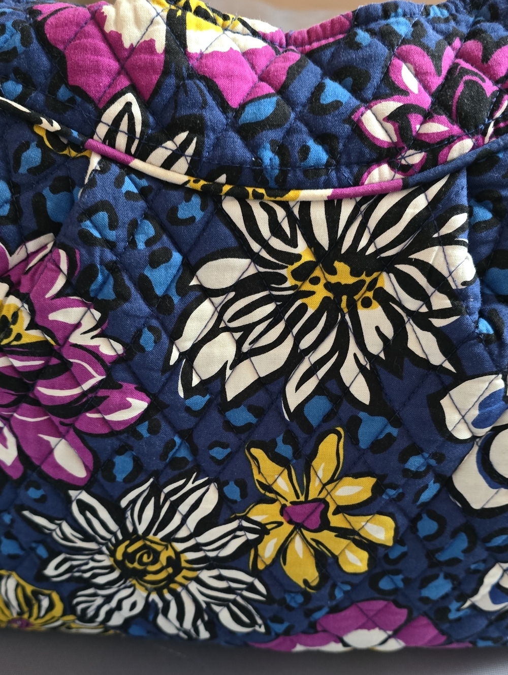 Vera Bradley Navy Blue Floral Quilted Throw with White, Yellow & Pink Accents